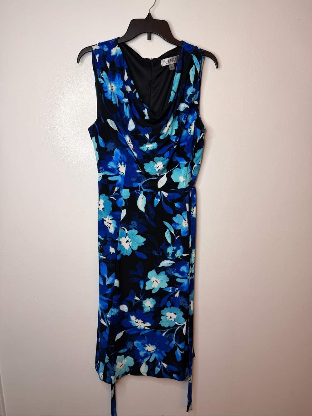 Kasper Blue Floral Cowl Neck Sleeveless Dress